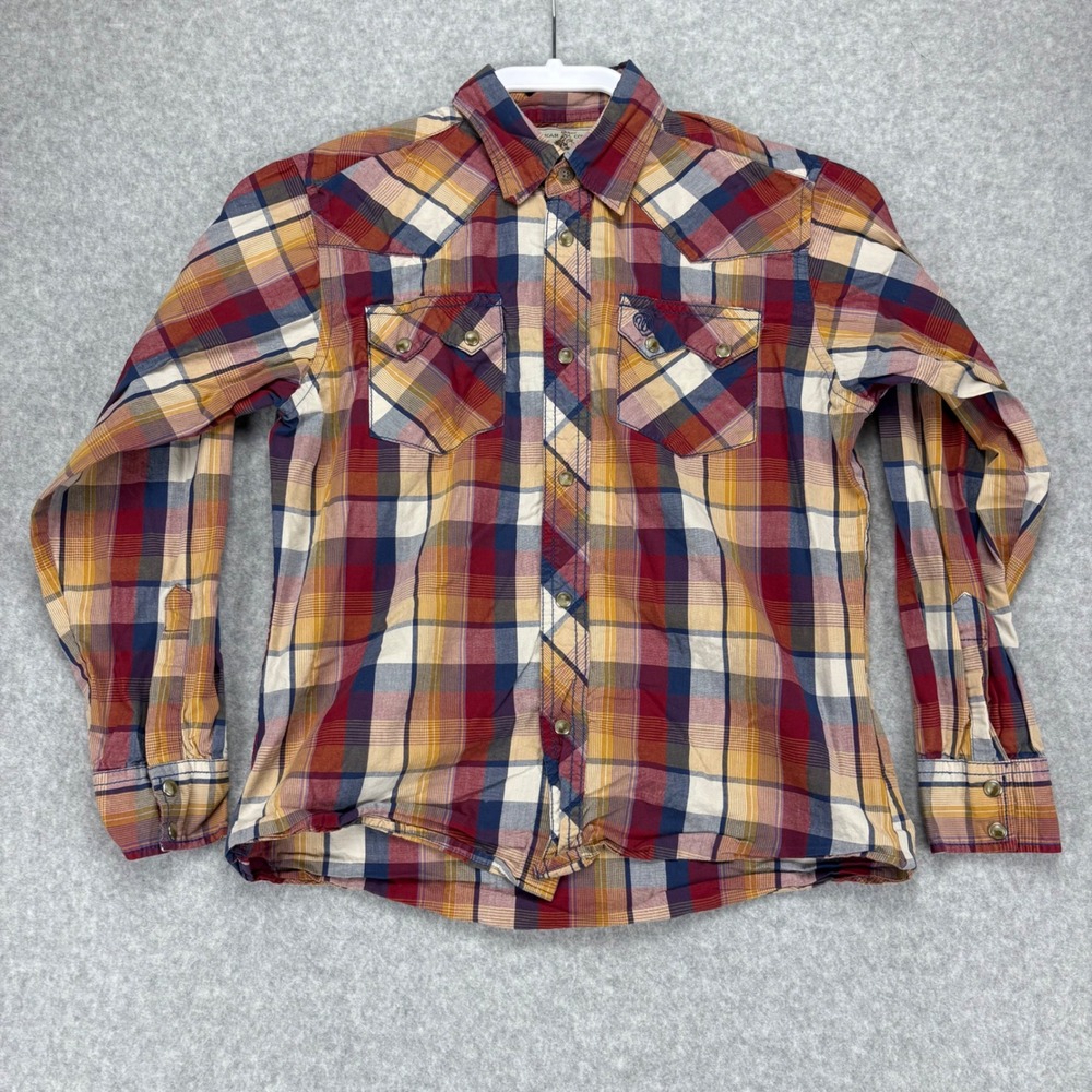 Wrangler Button Down Shirt Boys L Multicolor Plaid Western Snap Cowboy Outdoor
